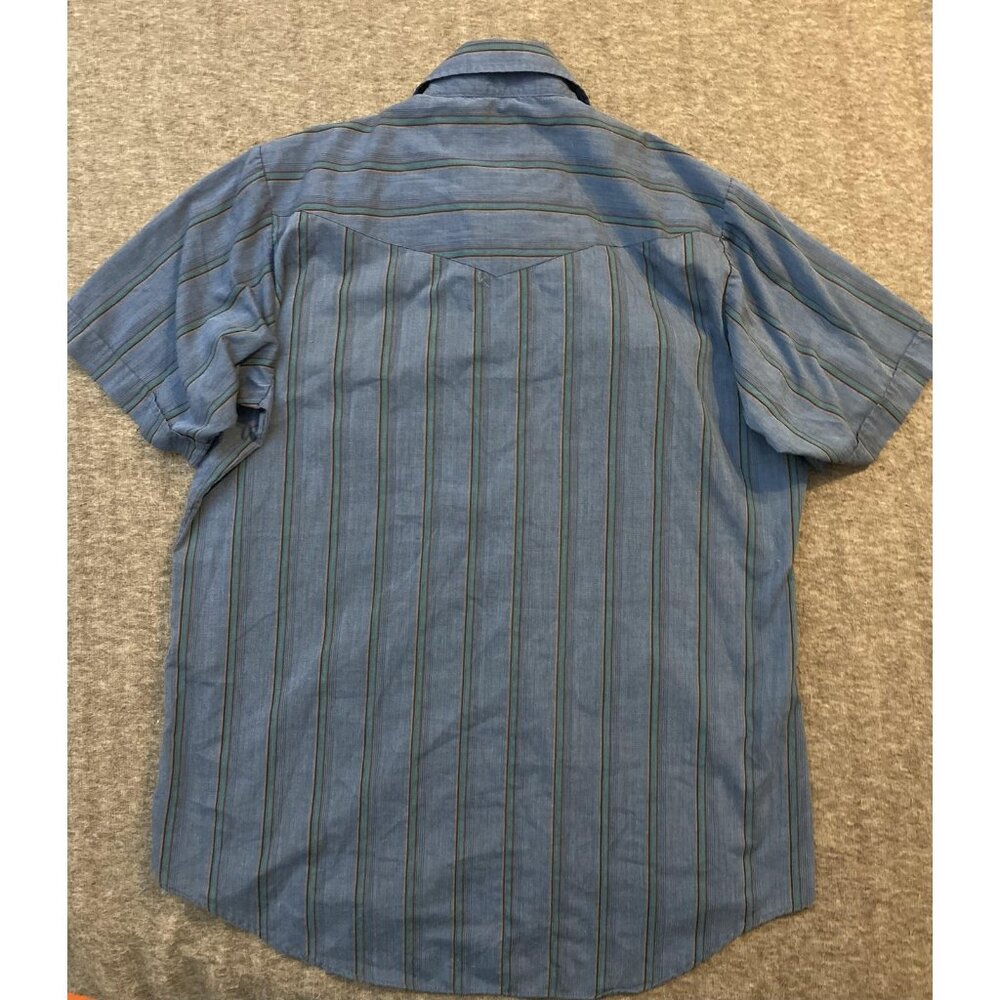 Ely Cattleman Shirt Mens X-Large Blue Striped Short Sleeve Western Pearl Snaps - Picture 6 of 6